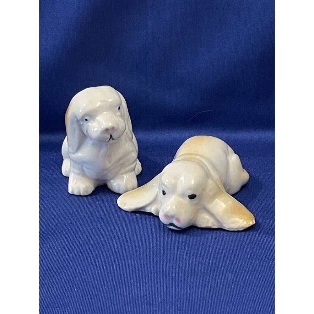 Vintage Pair of Porcelain Tan and White Hound Dog Figurine